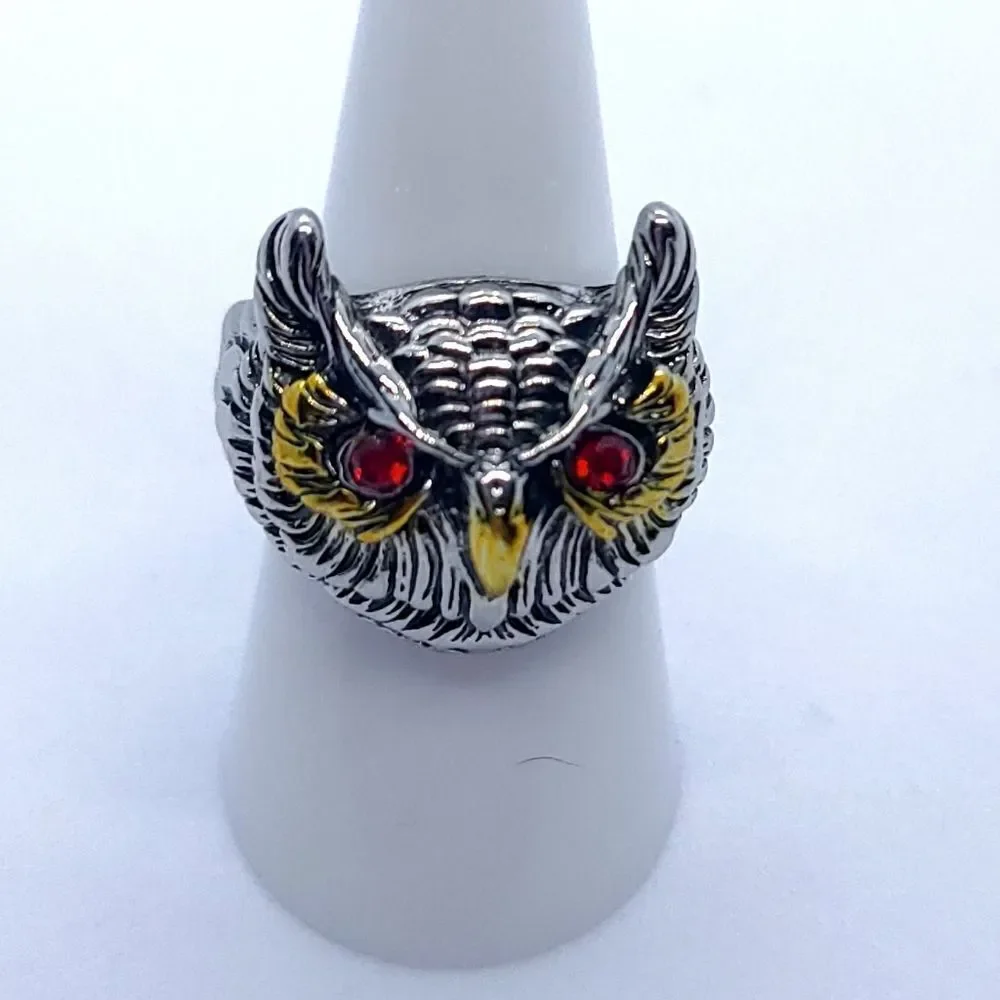 Red-Eye Owl Statement Ring 🦉 Symbol of Wisdom, Protection & Karma | Adjustable